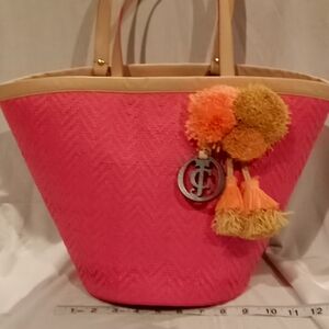 Juicy couture pink orange straw bucket bag NWT